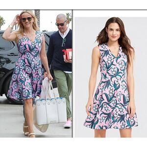 Draper James Dress 4 Pink Green Hyacinth Floral Love Circle Fit Flare Feminine